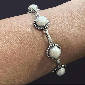 5 Stone Natural Genuine Pearl Silver 6.5-8” Adjustable Bracelet